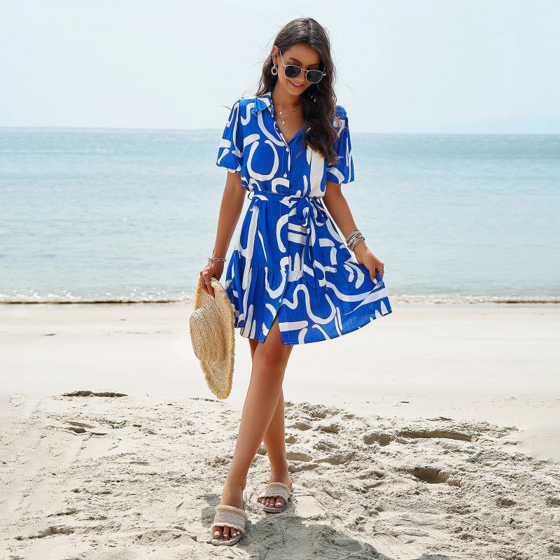 Women's shirt dress with tie waist belt and voluminous sleeves Drune