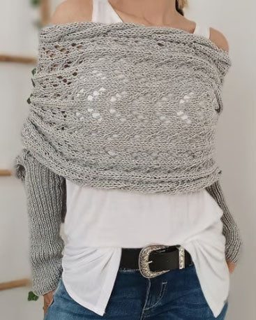 Valenzora Hollow Long Sleeve Knitted Scarf Sweater
