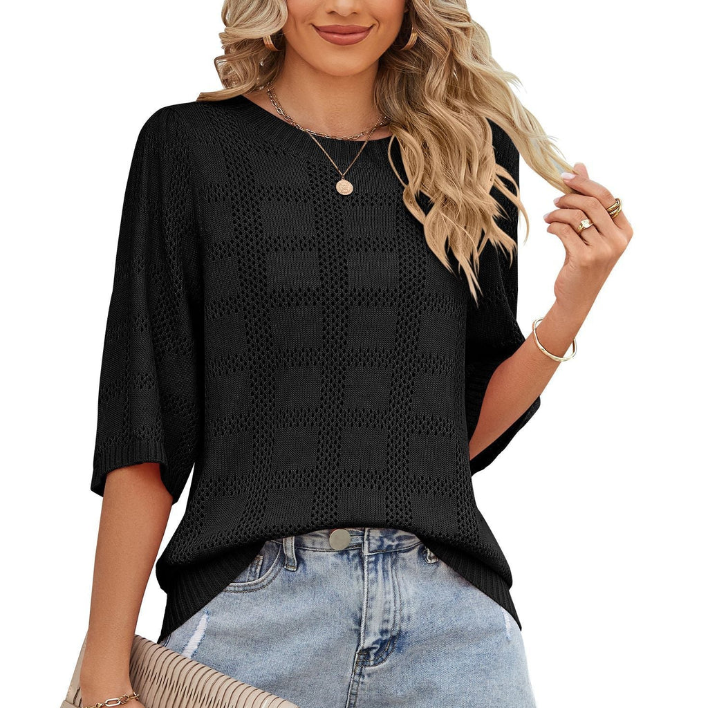 Damen luftiges Stricktop mit lockerer Passform und modernem Lochmuster, Größe