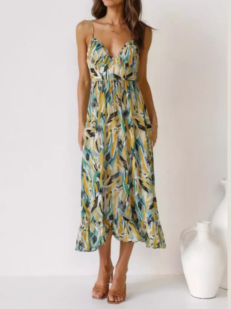 Valenzora | Women's dress with floral pattern and ruffles