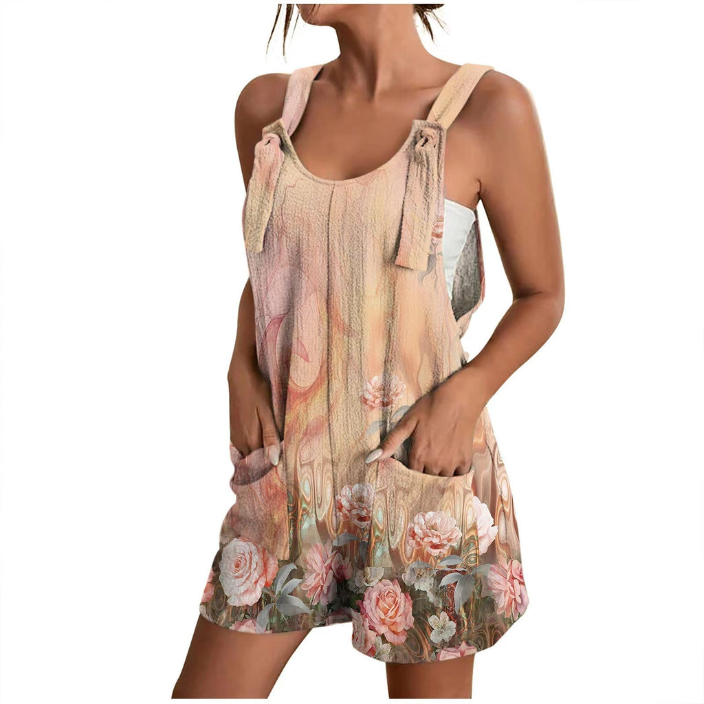 Luftiger Damen-Overall mit Blumenmuster und praktischen Taschen, Größe S