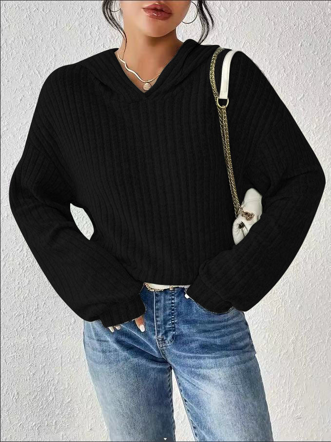 Lässiges Kapuzen-Sweatshirt für Damen mit stilvollem Rippmuster und überschnittenen Schultern, Größe [Größe fehlt]