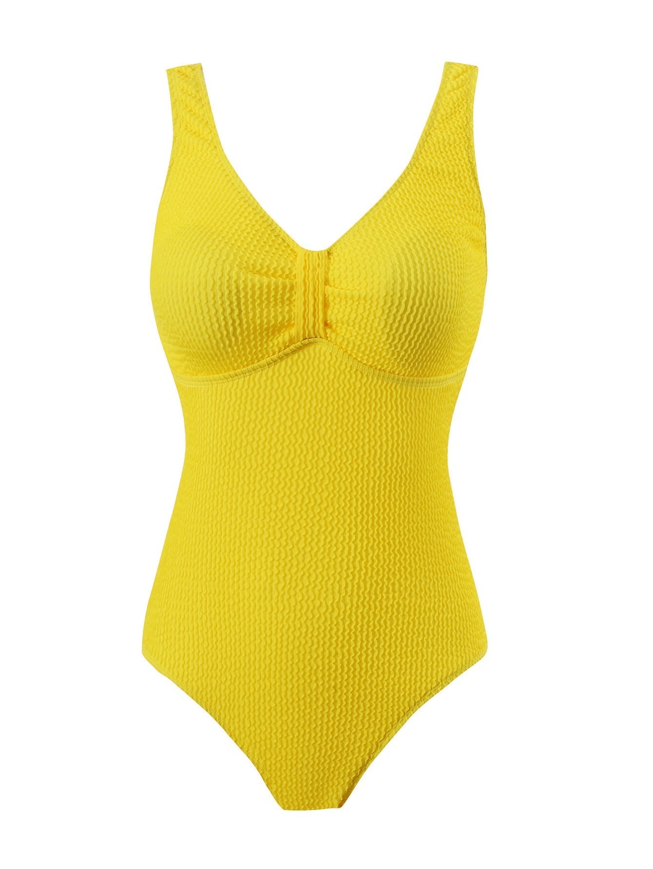Women's one-piece swimsuit with textured outer material and sporty cut, size S