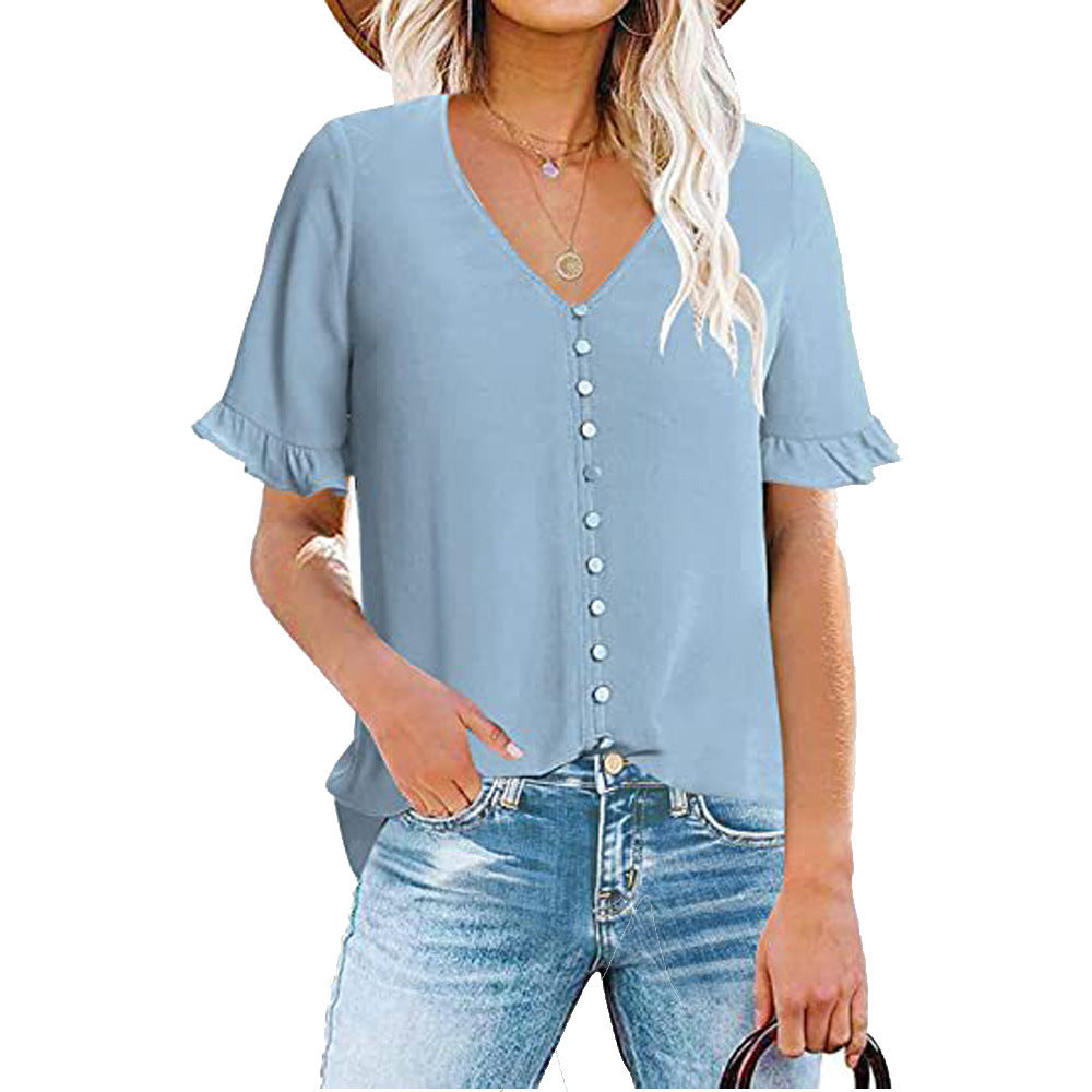 Damenbluse mit Rüschendetails und Knopfleiste, Größe