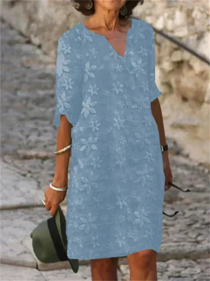 Valenzora | Sommerkleid aus Baumwolle und Leinen mit Blumenmuster