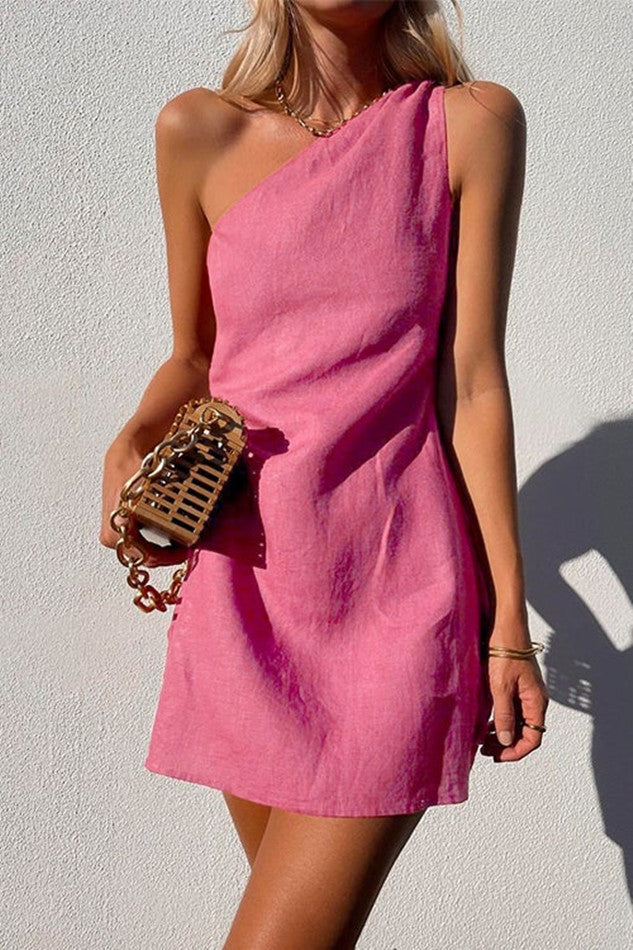 Valenzora | Solid color slim fit one-shoulder commuter dress