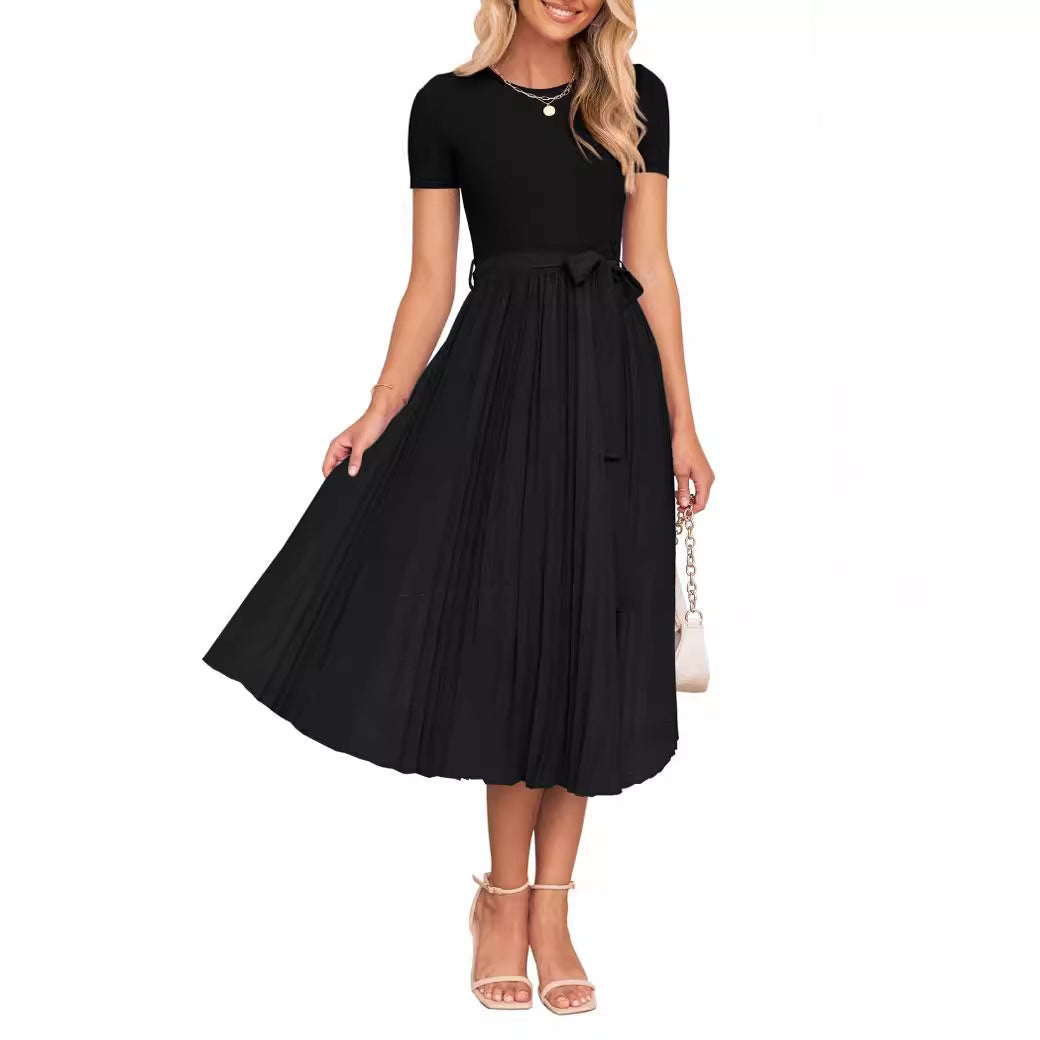 Valenzora | Lässiges, fließendes Midikleid mit kurzen Ärmeln und Gürtel