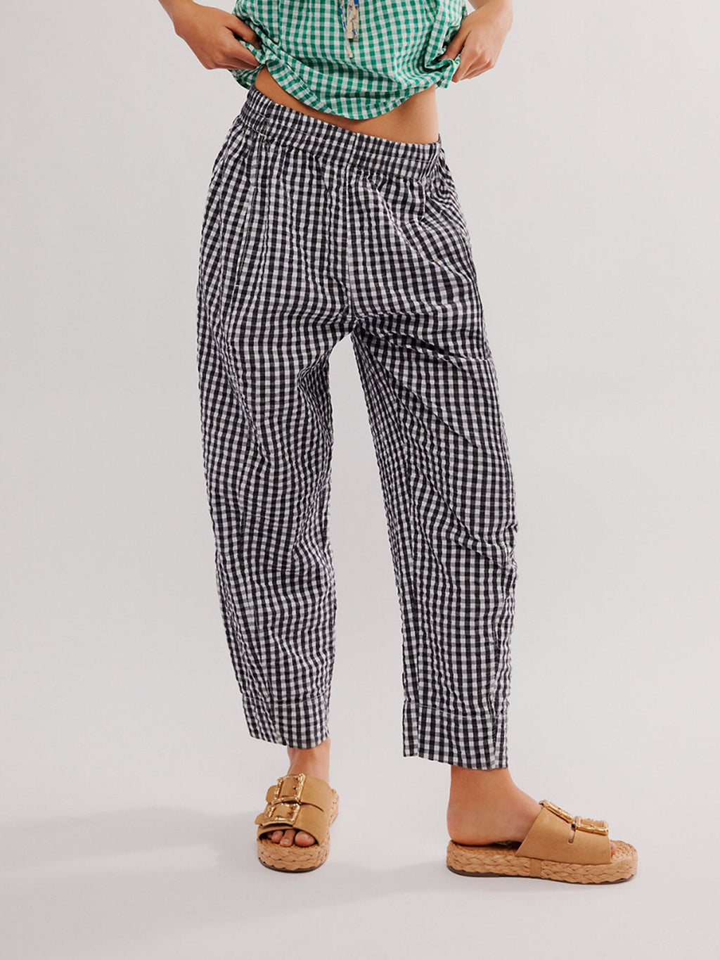 Valenzora | Checkered cotton woven casual college-style bubble pants