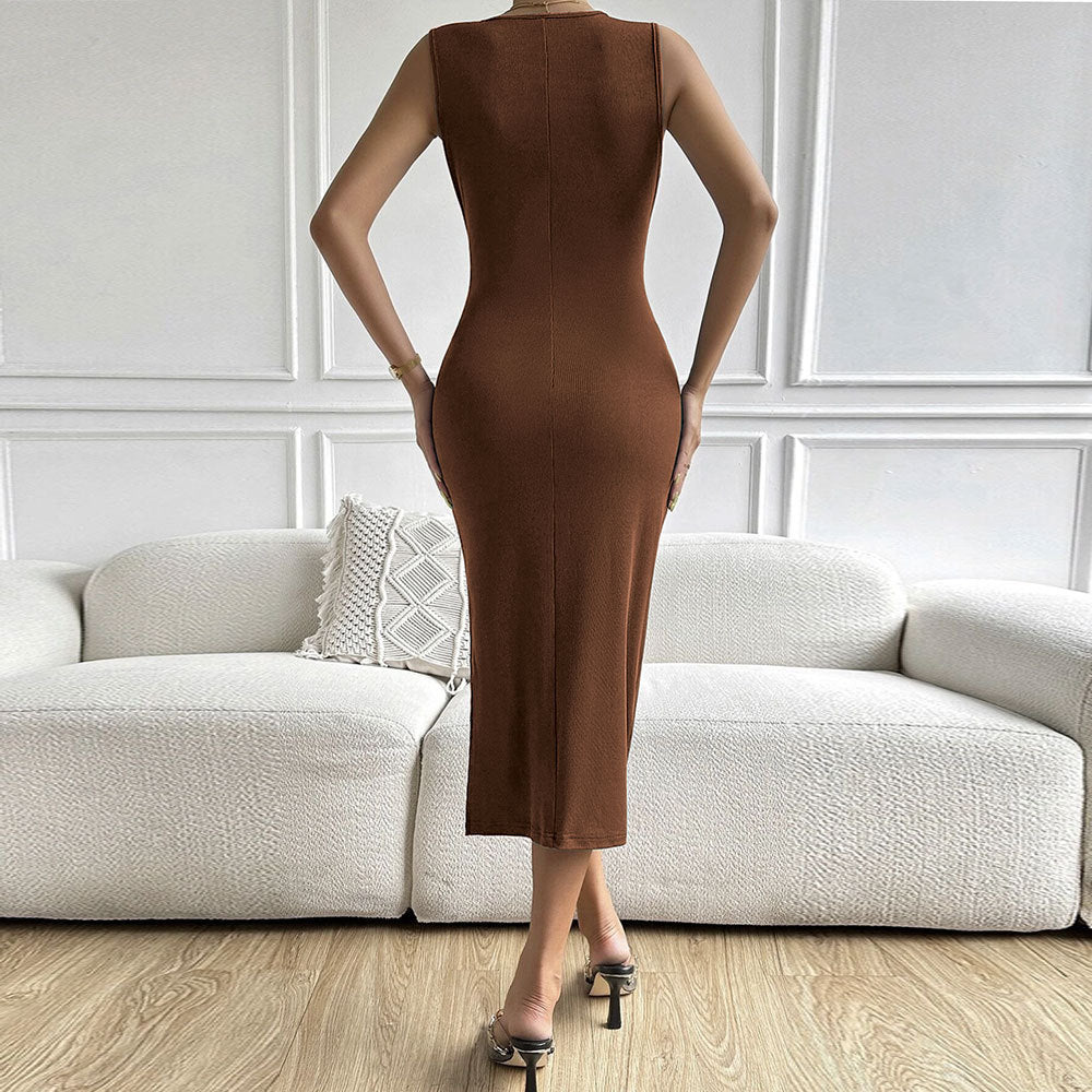 Women's figure-hugging midi dress with innovative knot detail, size S