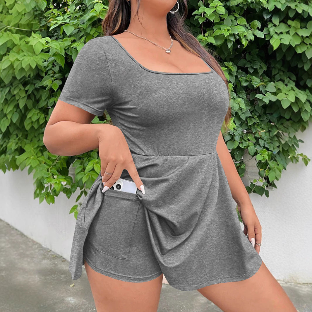 Women's A-line Dress with Round Neckline Drune