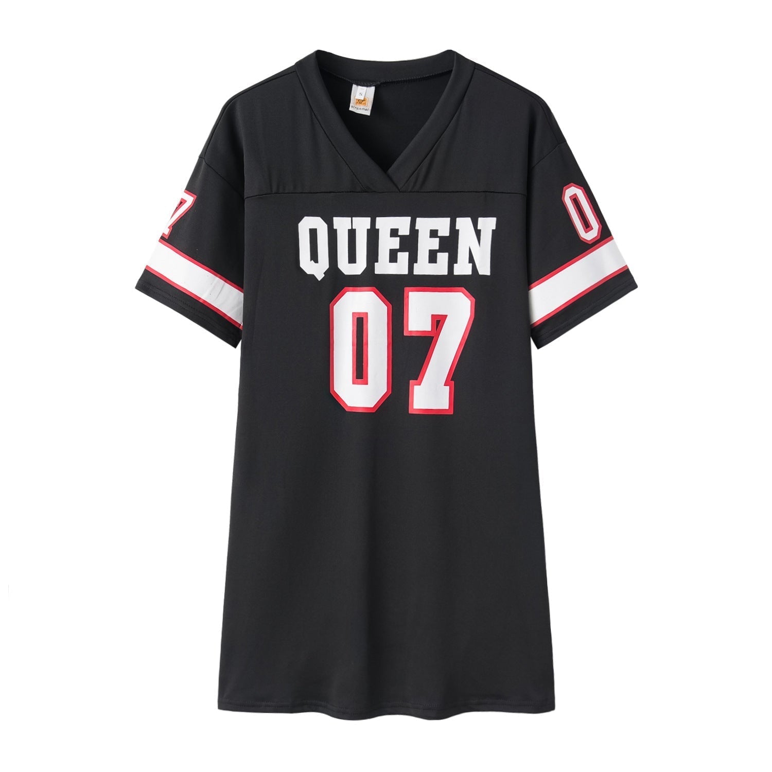 Women's sporty oversized T-shirt with V-neck and print details, size