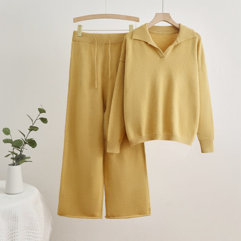 Valenzora | Lapel collar top and drawstring wide-leg trousers set