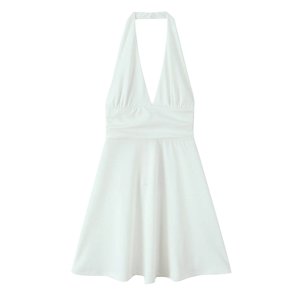 Damen-Neckholderkleid mit tiefem V-Ausschnitt und fließendem Rock, Größe