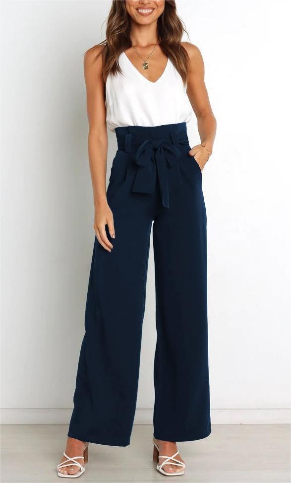 Elegante Damen-Hose mit weitem Bein und Gürtel, Größe