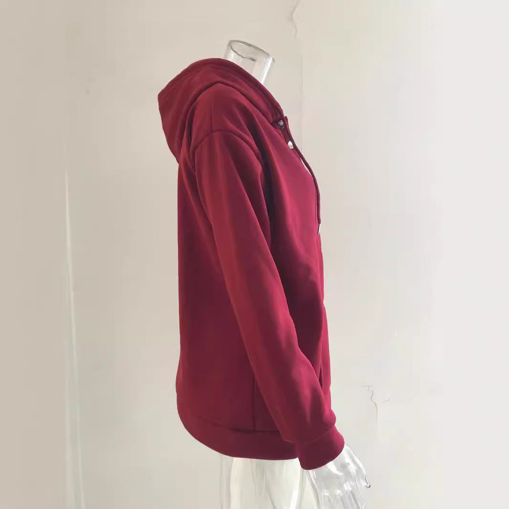 Damen-Kapuzenpullover mit Knopfleiste und lässiger Passform, Größe