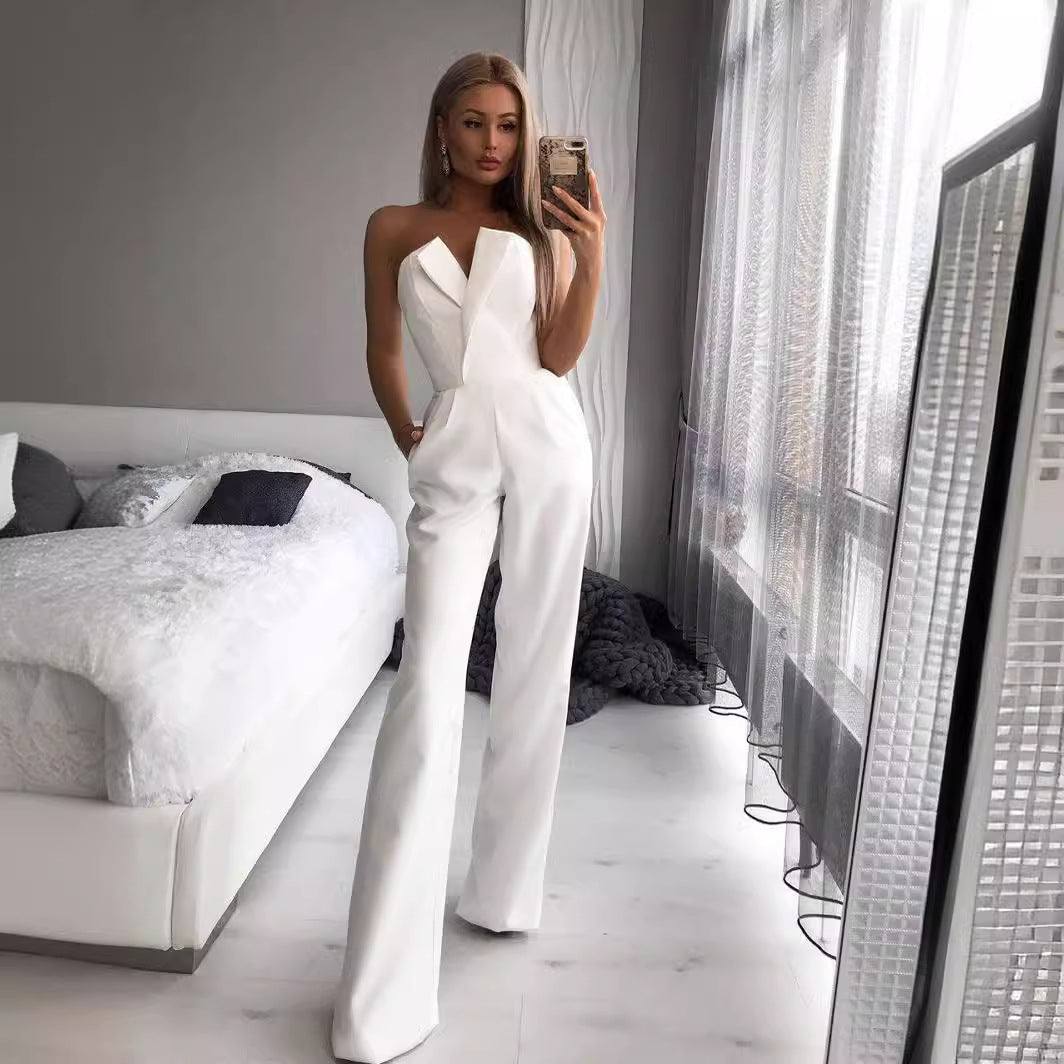 Valenzora | Asymmetrical lapel mid-waist commuter jumpsuit