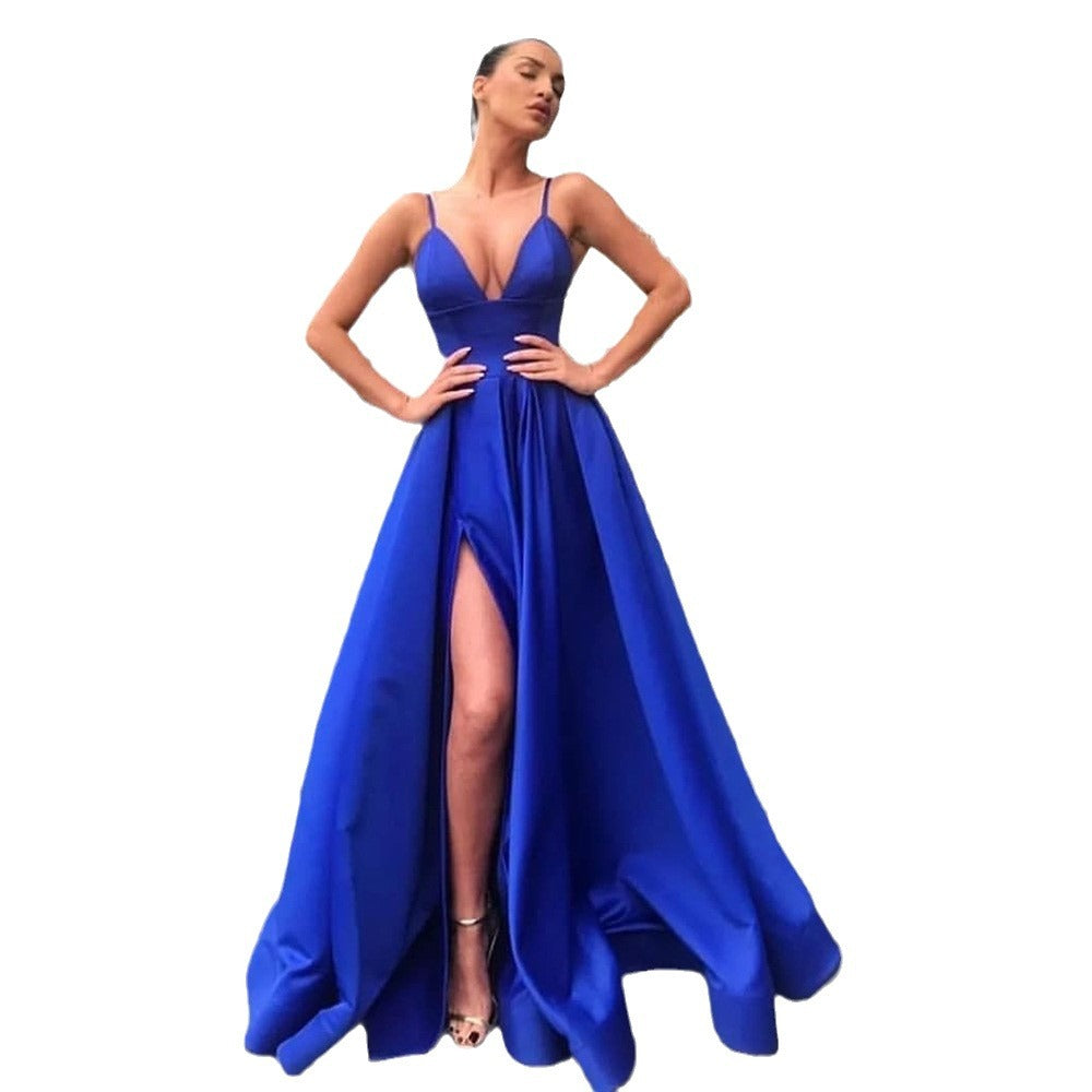 Women's evening dress with a daring leg slit and elegant V-neck, size [size missing]