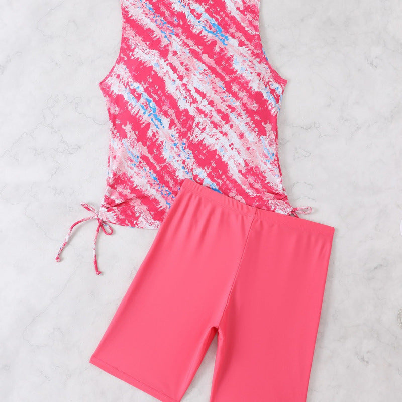 Sportliches Tankini-Set für Damen mit modischem Aquarellmuster und bequemen Shorts, Größe [size]