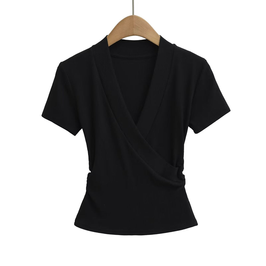 Women's wrap top with elegant V-neck and figure-flattering cut, size