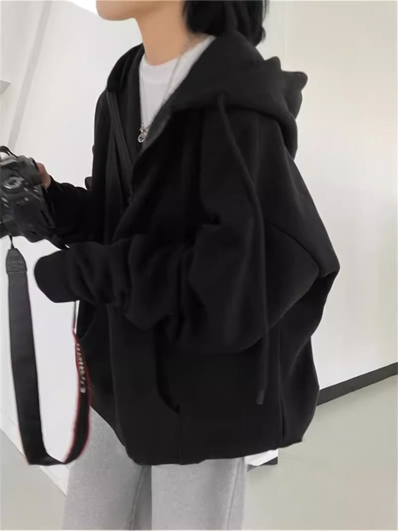 Valenzora Reißverschluss Übergroße Unifarbene Kapuzenjacke mit Taschen, Lange Ärmel, Lockere Baseball-Jacke