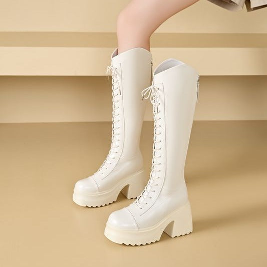 Valenzora | High Boots Damen Stiefel mit Schnürung und stabilem Absatz