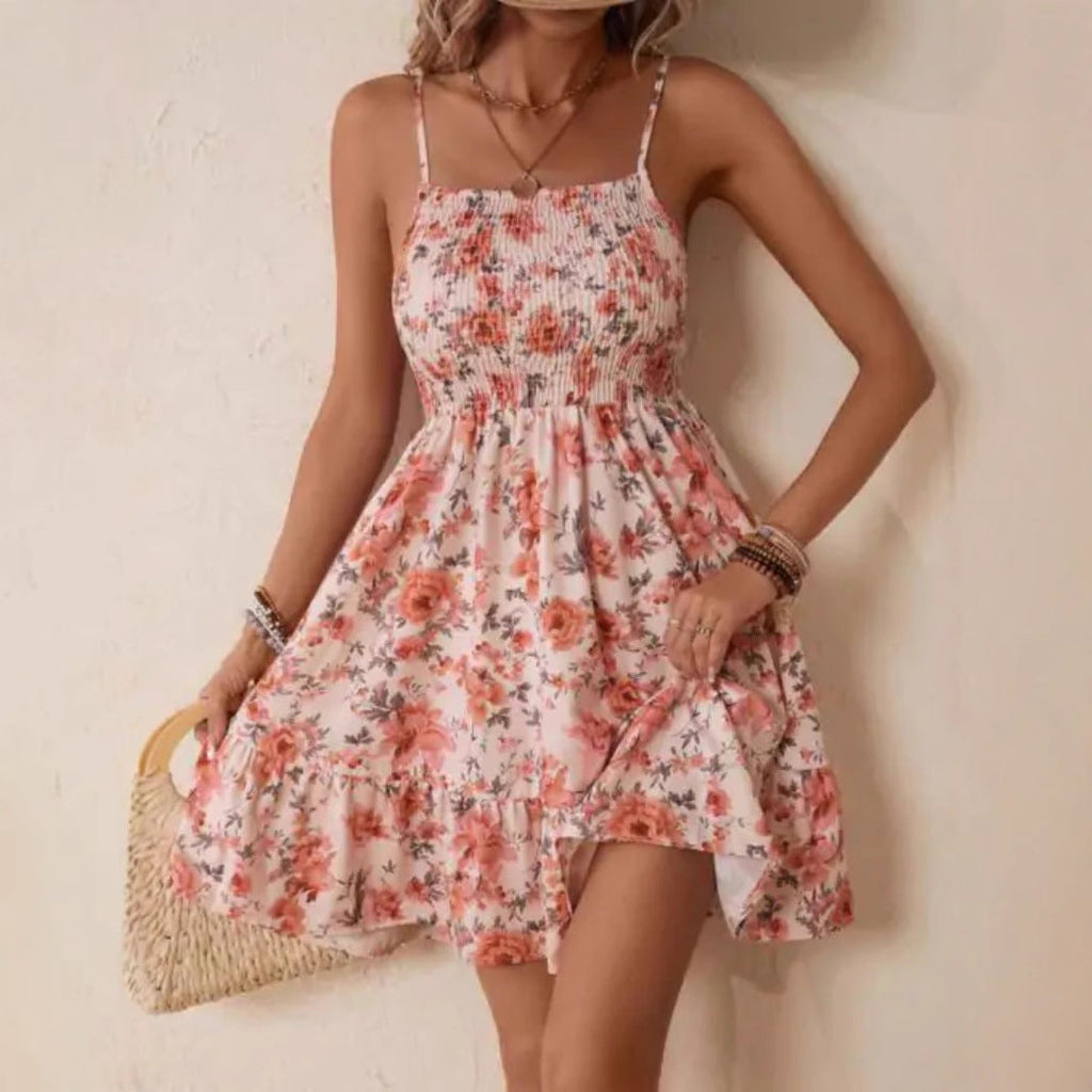 Women's floral dress with elasticated top and gathered skirt, size