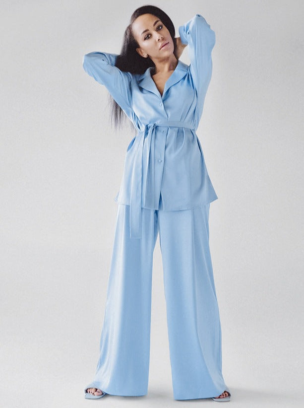 Valenzora | Two-piece French V-neck nightwear Wide-leg trousers