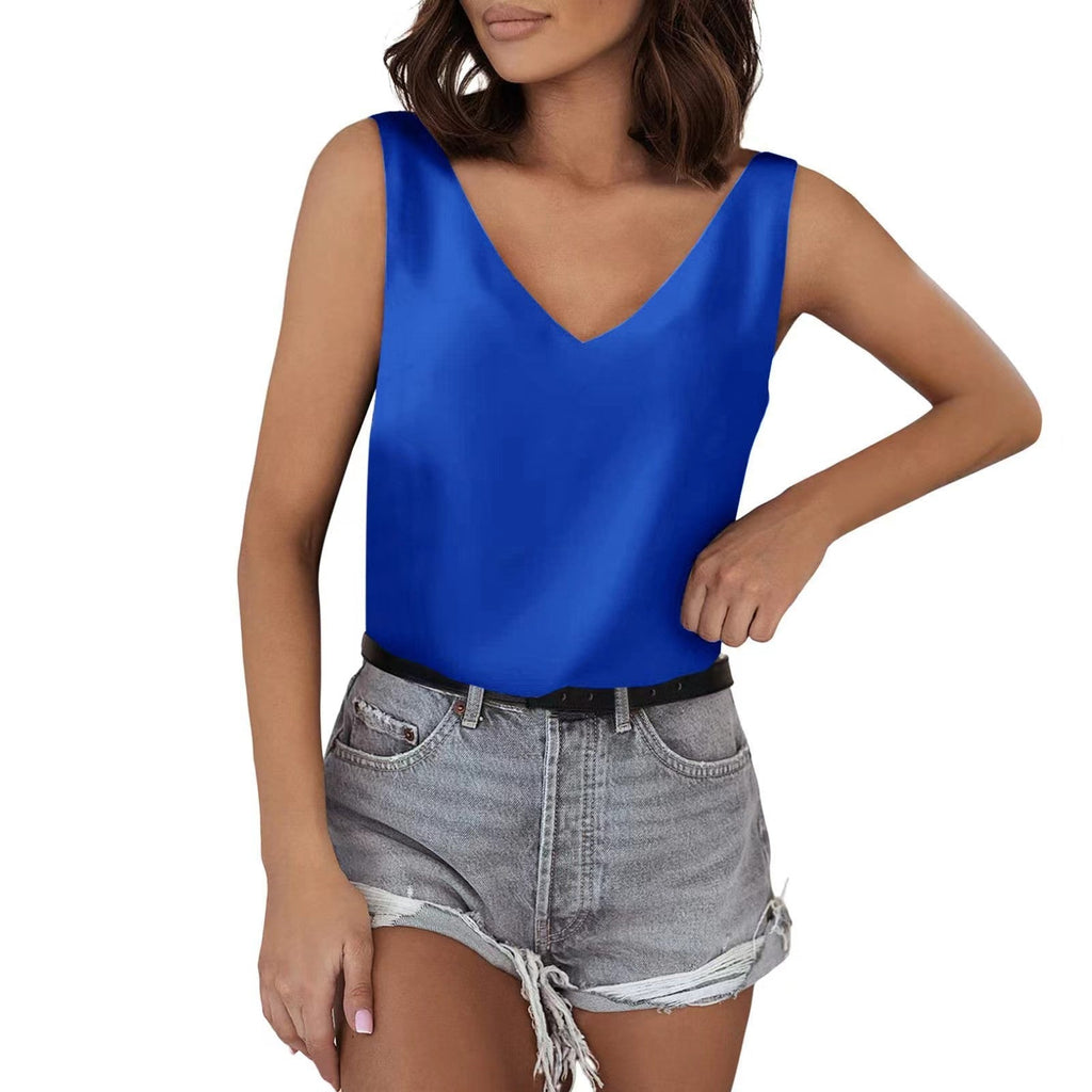 Women's sleeveless V-neck top made of high-quality material, size