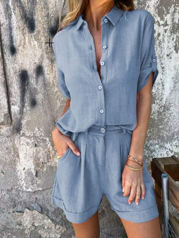 Damen-Freizeit-Jumpsuit mit durchgeknöpftem Oberteil und praktischem Tunnelzug in der Taille