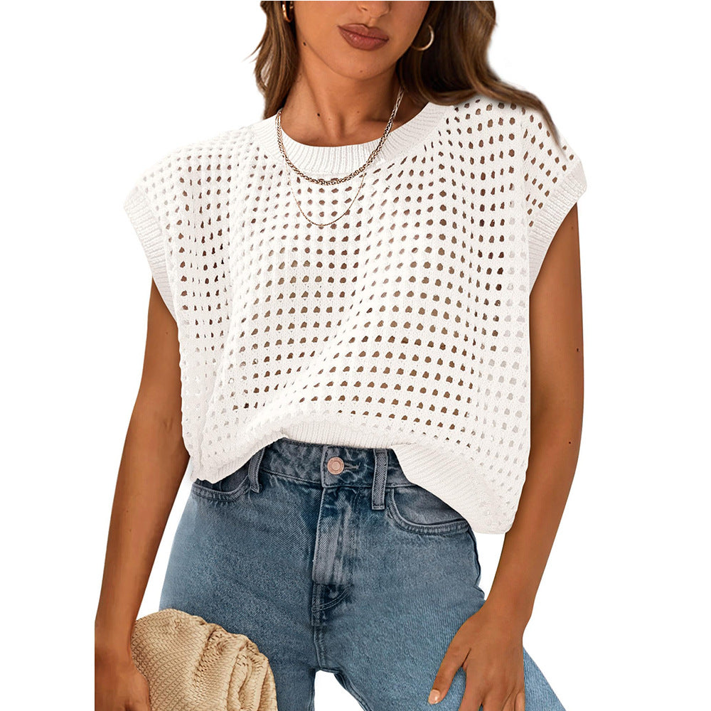 Women's casual knit top with airy mesh structure, size