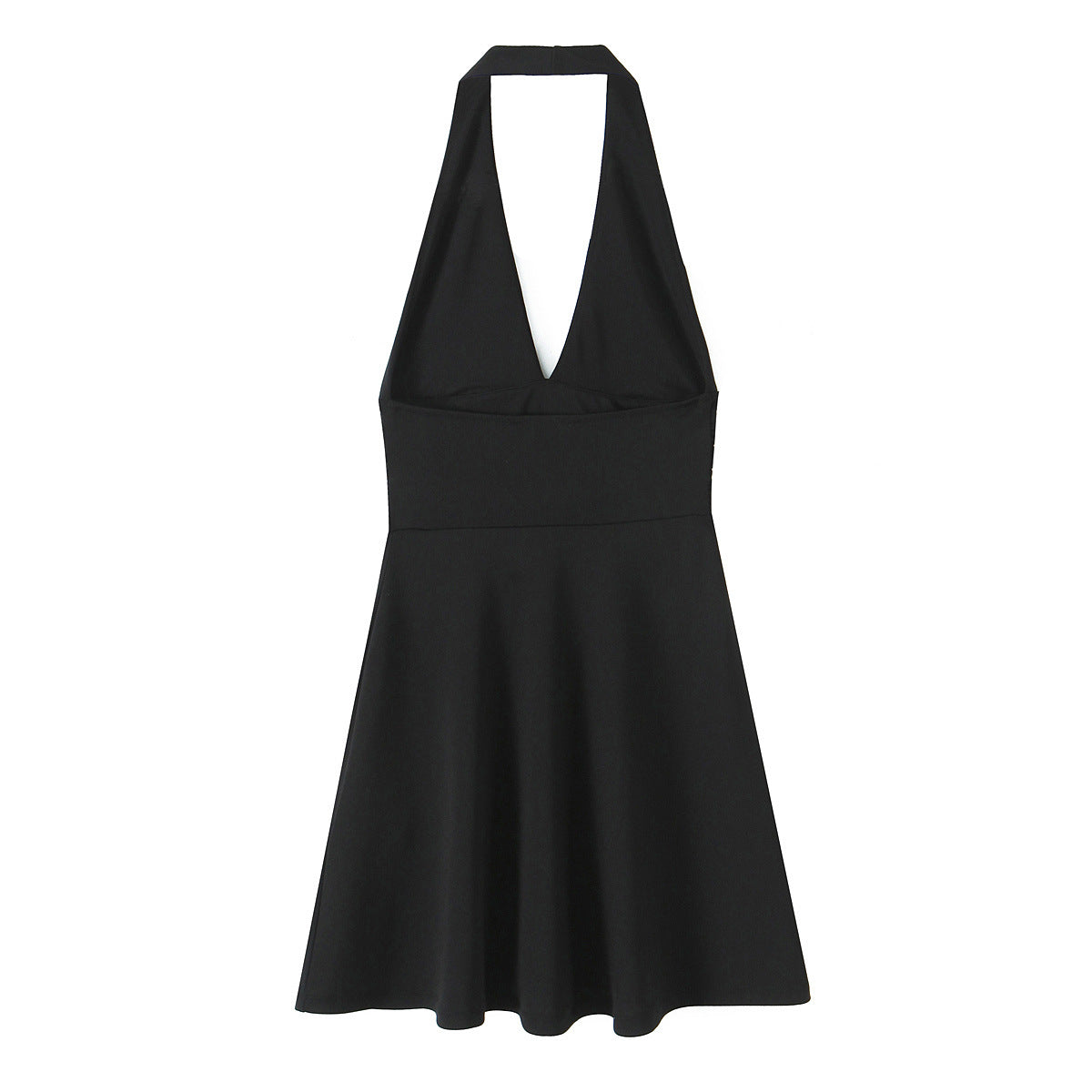 Damen-Neckholderkleid mit tiefem V-Ausschnitt und fließendem Rock, Größe