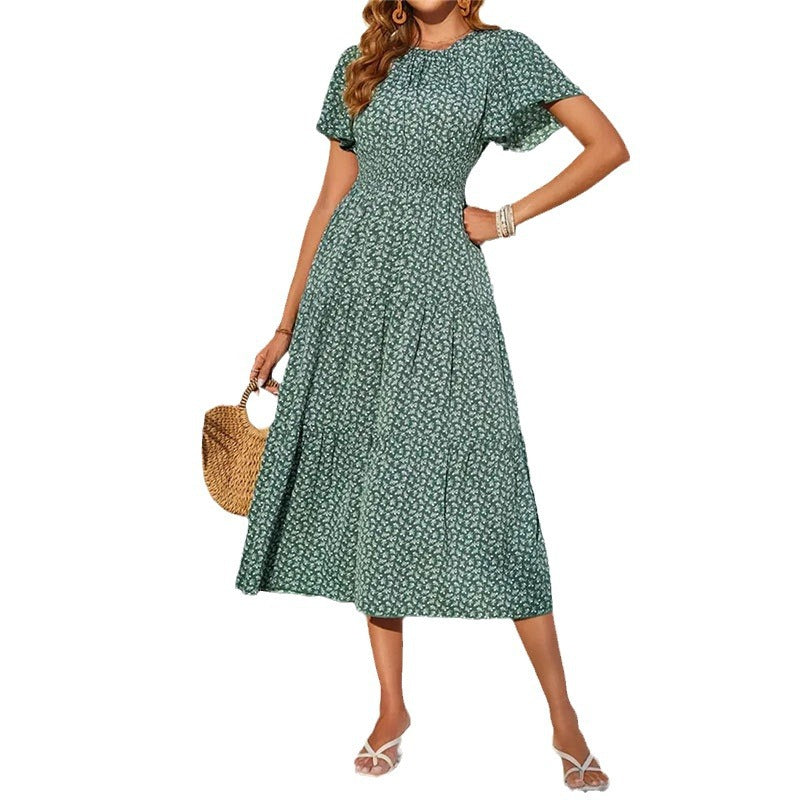 Damen-Midikleid mit voluminösen Ärmeln und fließendem Rock, Größe S