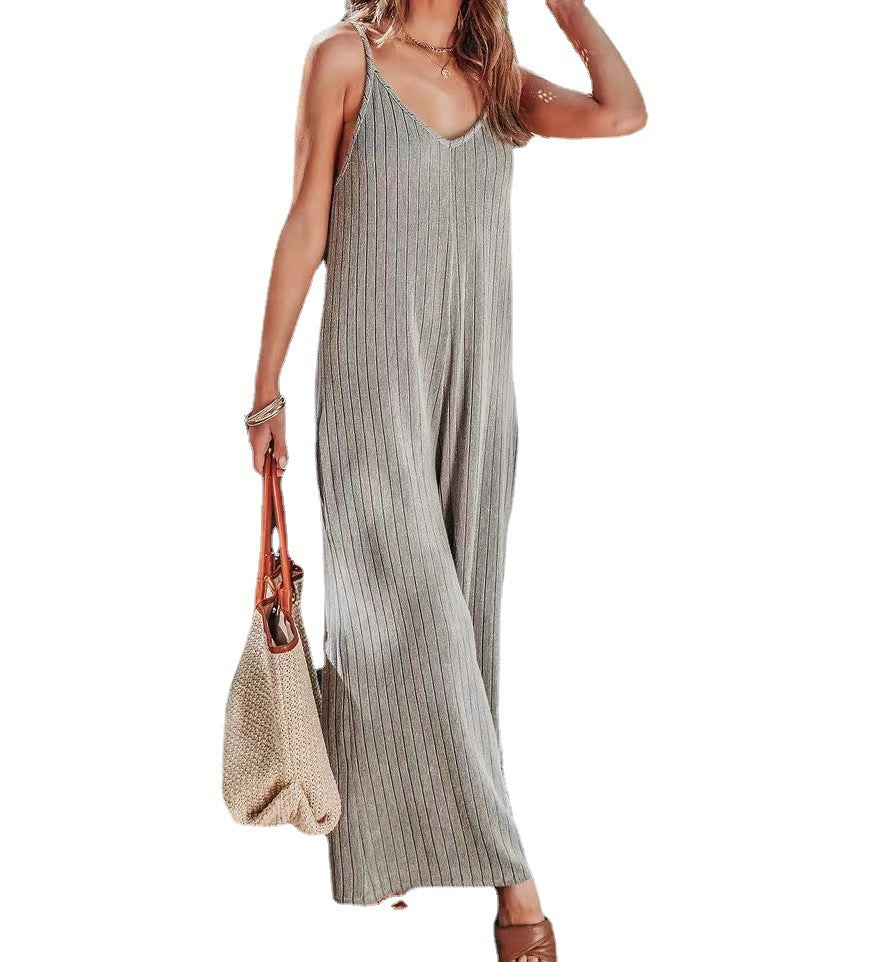 Eleganter Damen-Jumpsuit gestreift, weites Bein, Größe