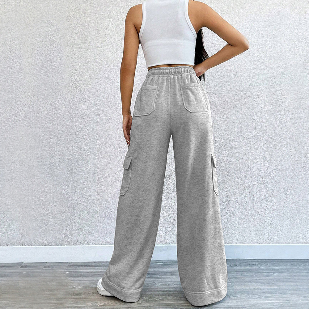 Damen-Cargohose mit weitem Bein und Gummibund, Größe