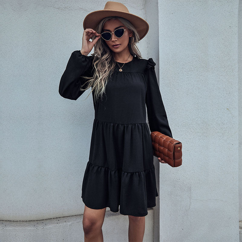 Damen-Midikleid mit Rüschen und voluminösem Rock, Größe [size missing]