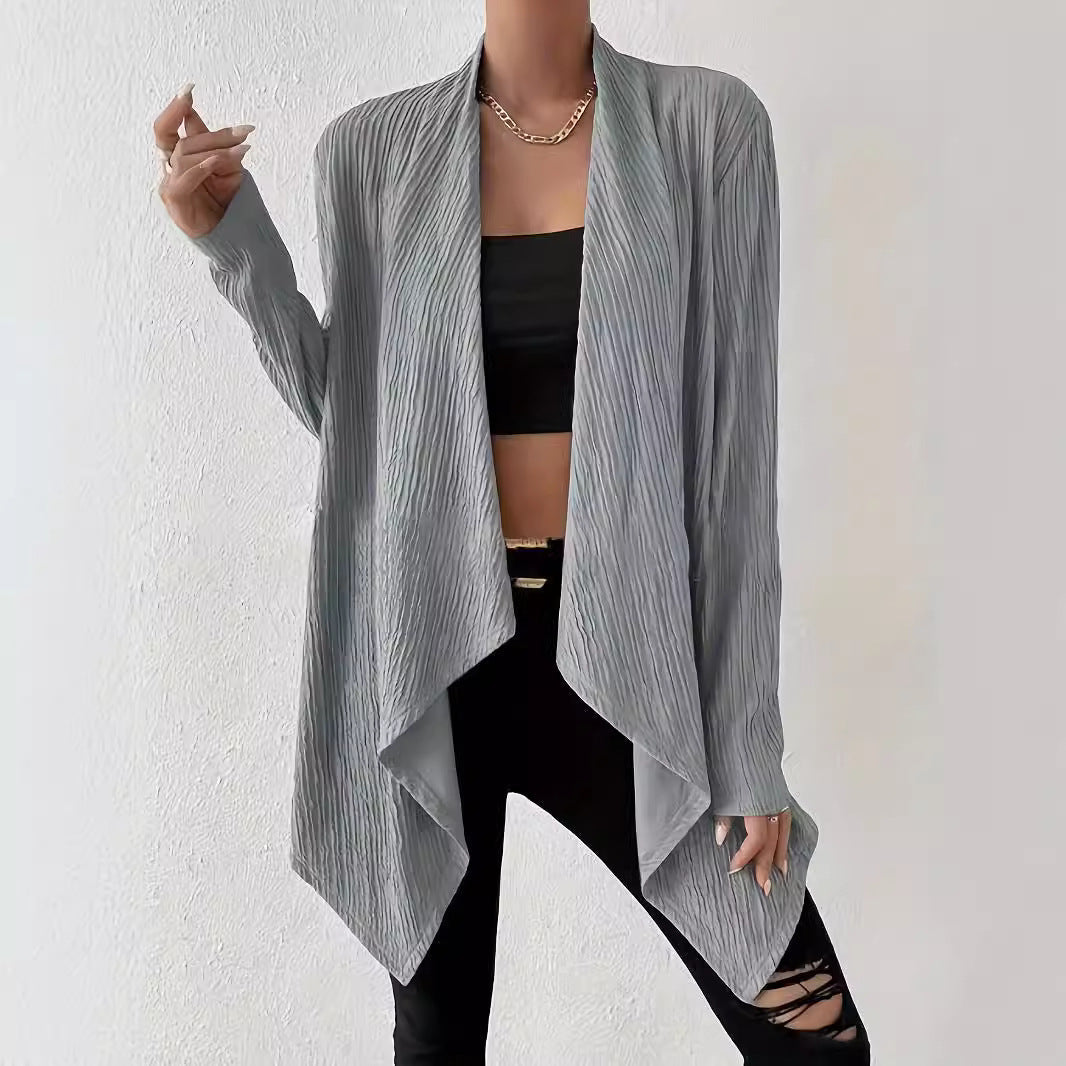 Women's draped long jacket made of breathable material with a modern cut, size S