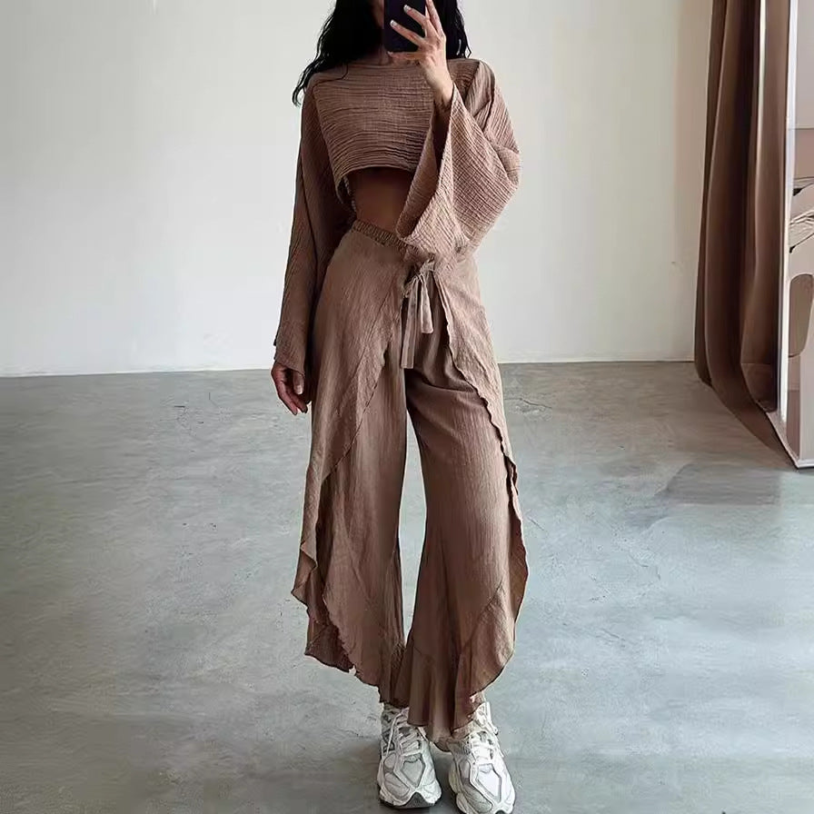 Damen-Freizeit-Zweiteiler mit Oversize-Oberteil und weiter Hose, Größe