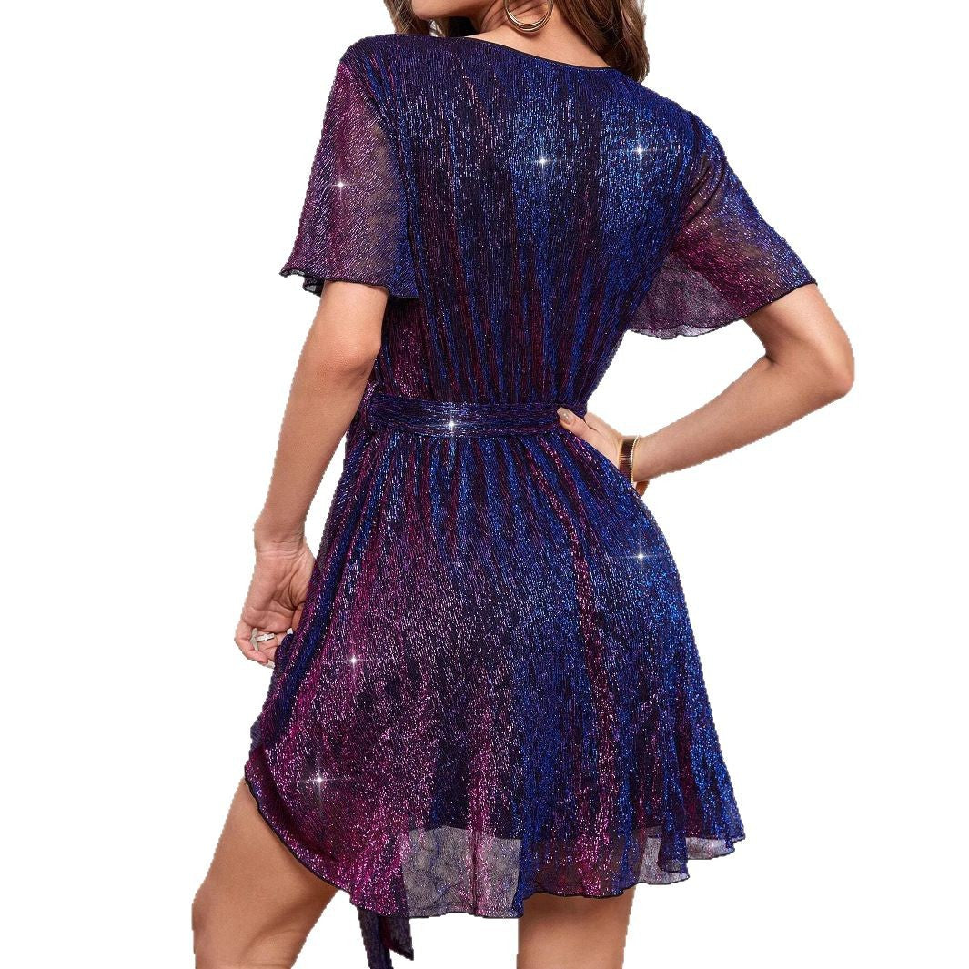 ValenzoraMODE | V-neck Sequin Party Style Short Sleeve Dress