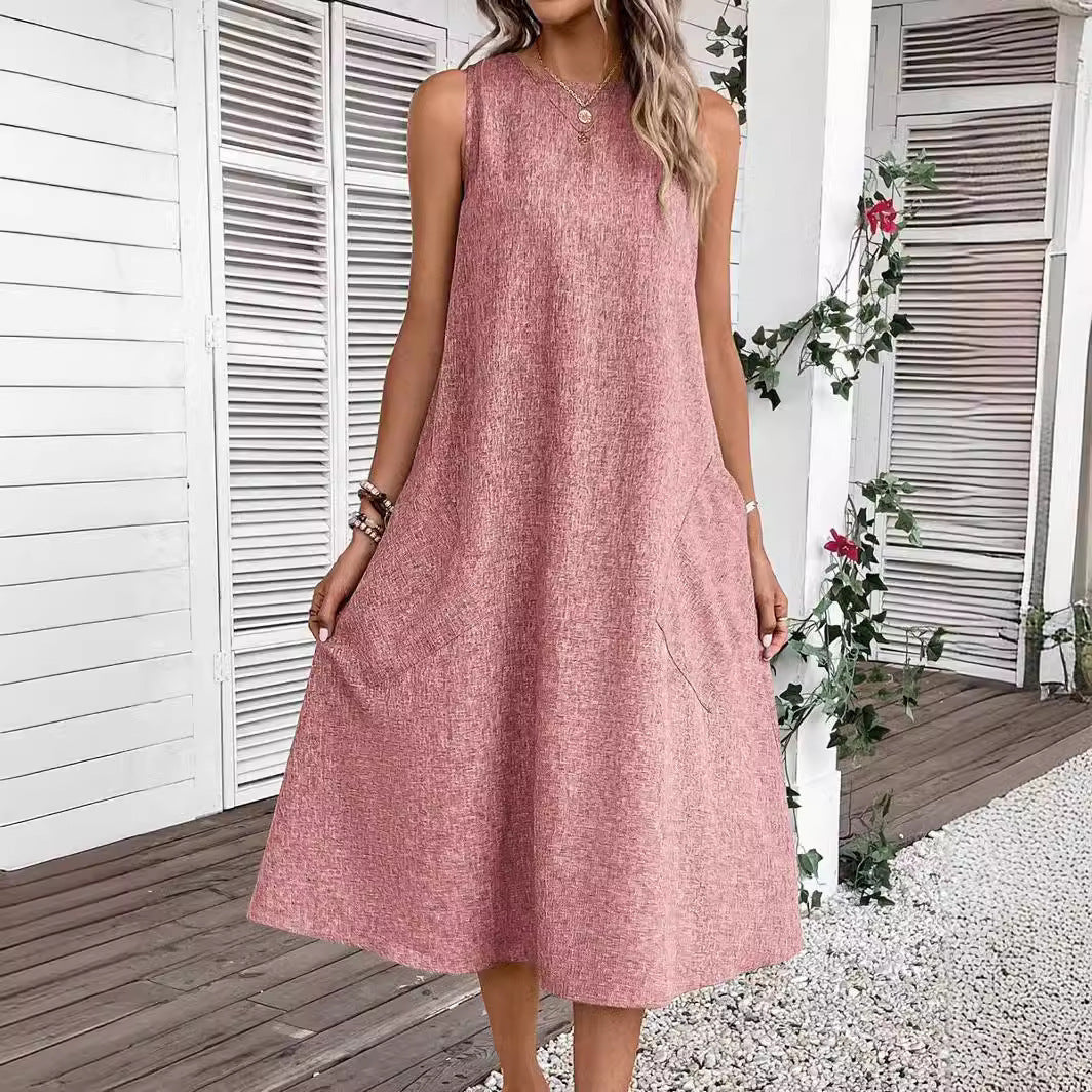 Damen Midi-Freizeitkleid mit tiefem Ausschnitt und praktischen Taschen, Größe S