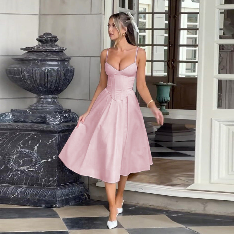 Damen-Midikleid mit figurbetontem Oberteil und schwingendem Rock, Größe [size]