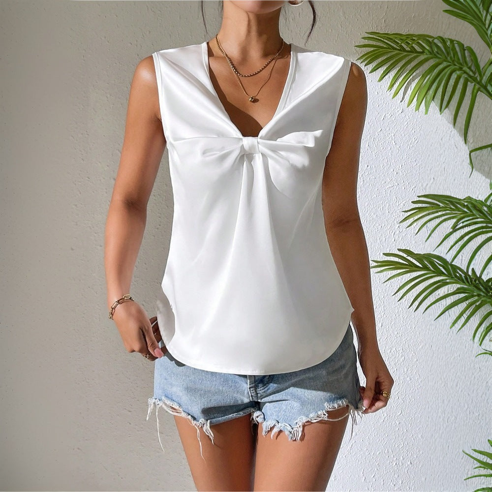Women's top with chic knot detail and elegant V-neck, size