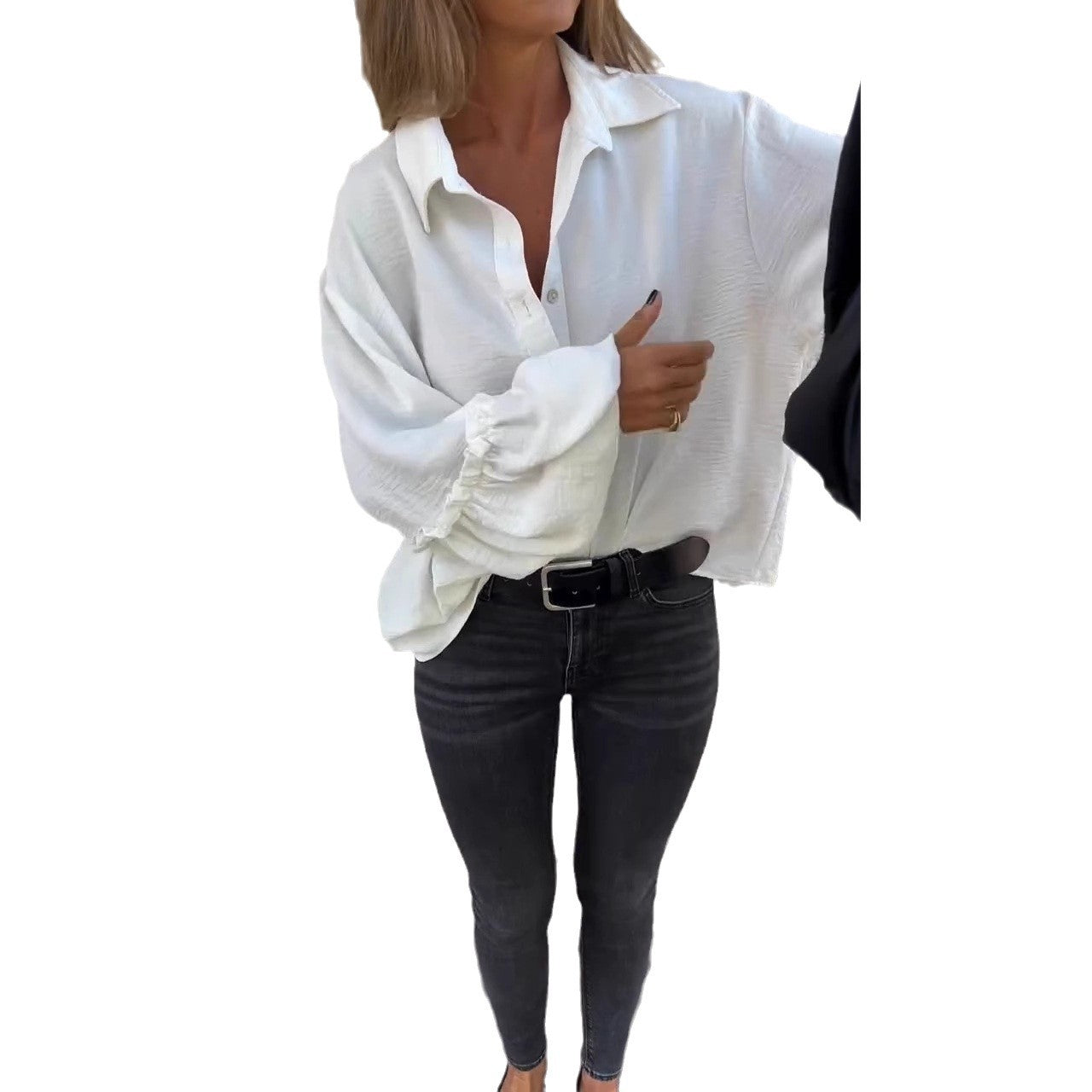 Damen-Freizeit-Hemdbluse mit Volantärmeln, Größe