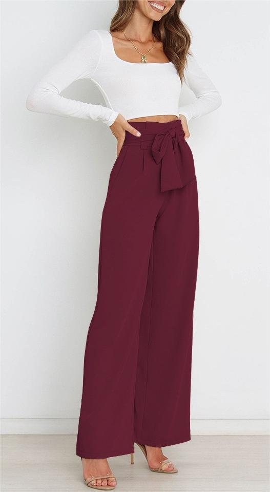 Elegante Damen-Hose mit weitem Bein und Gürtel, Größe