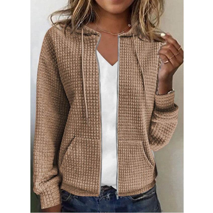 Women's fleece jacket with textured waffle pattern, size