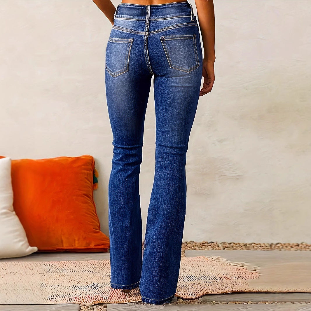 Damen Bootcut Jeans mit hoher Taille und modischen Details, Größe [size missing]