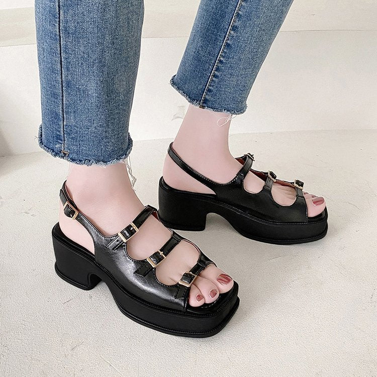 Damen Plateau-Sandalen mit verstellbaren Riemen und modischem Blockabsatz, Größe Valenzora