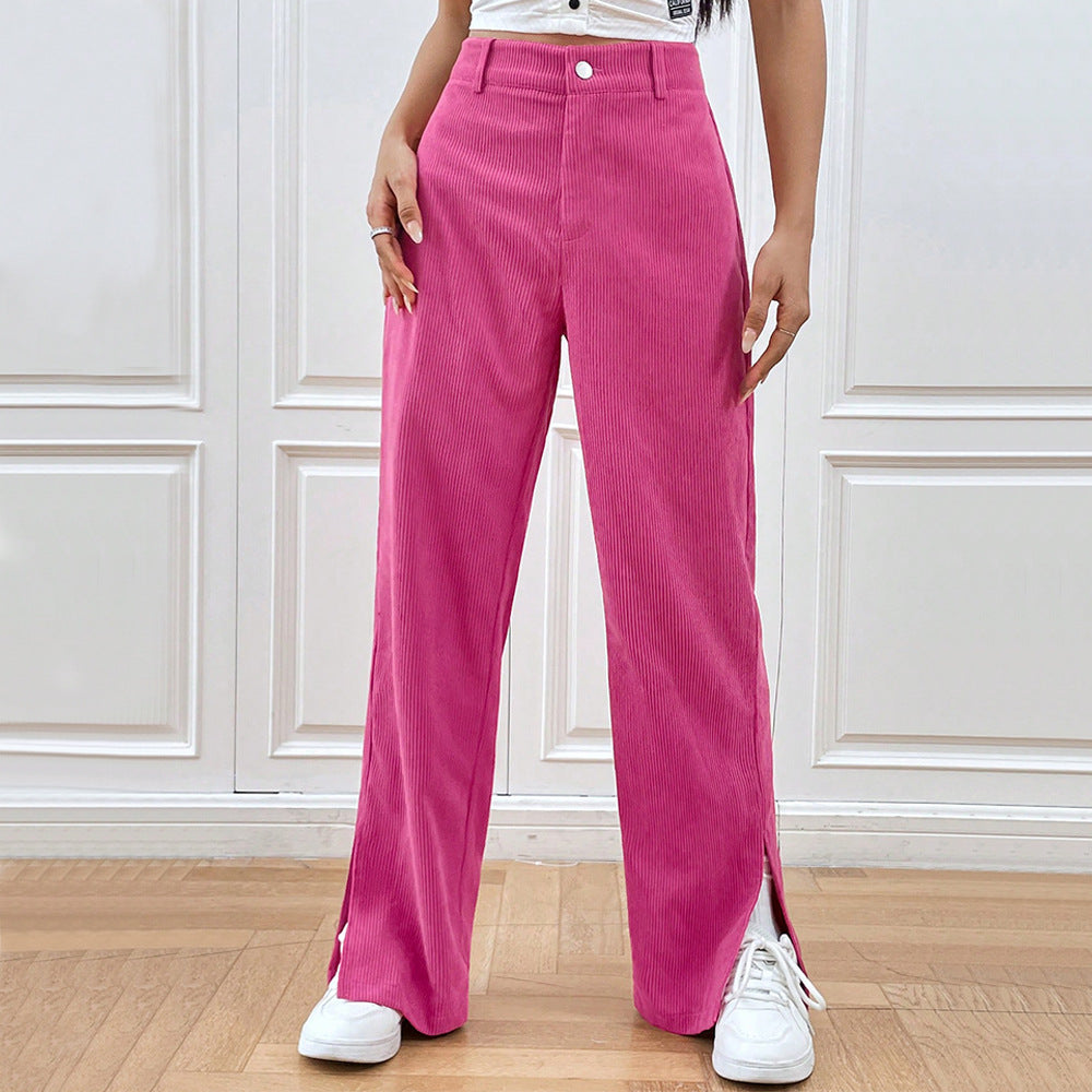 Damen-Cordhose mit weitem Bein, Seitenschlitzen, Größe