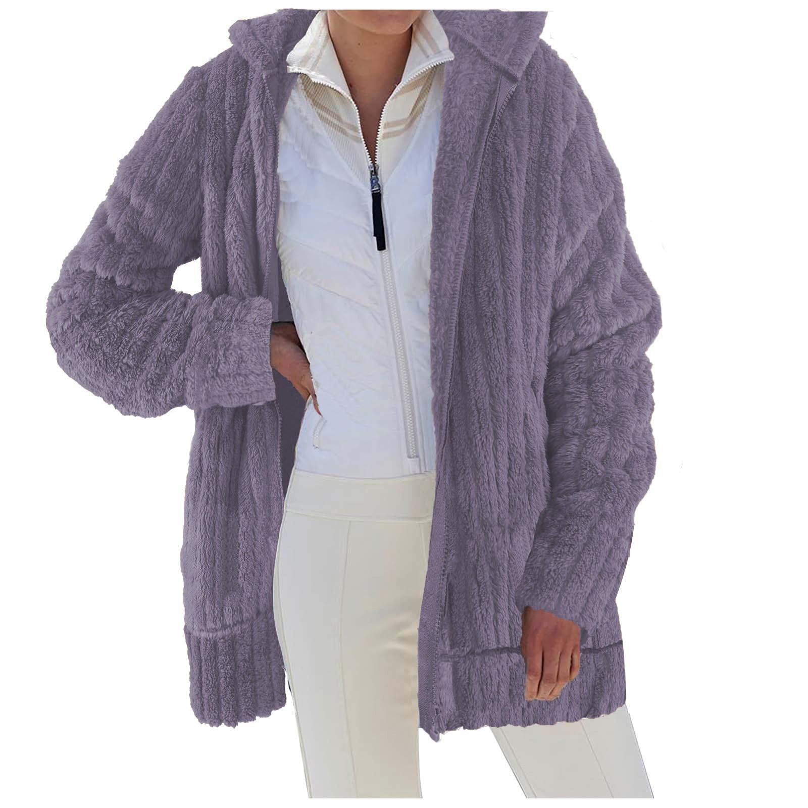 Women's cozy jacket with soft, textured material and high collar, size [size missing]