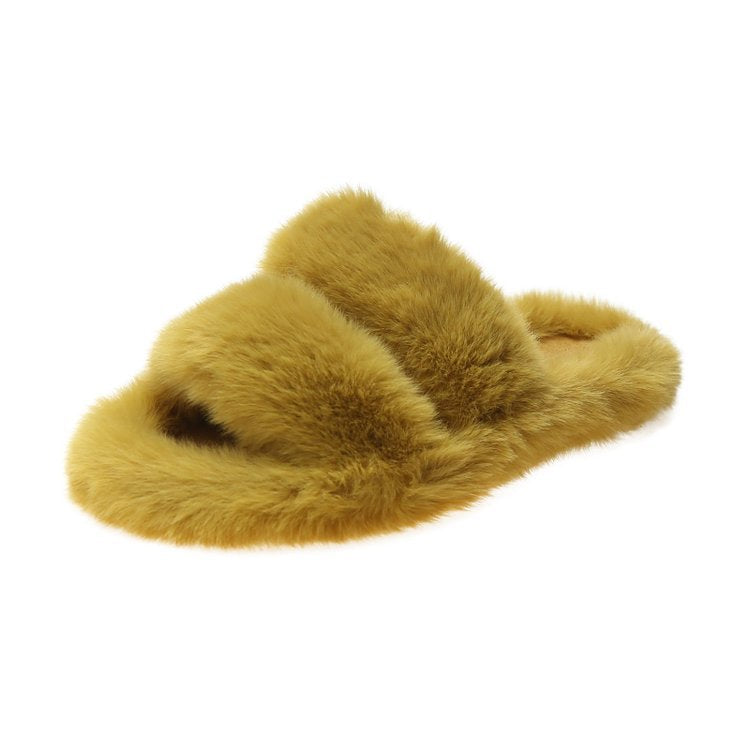 Women's Fluffy Slippers with Double Straps and Soft Lining, Size