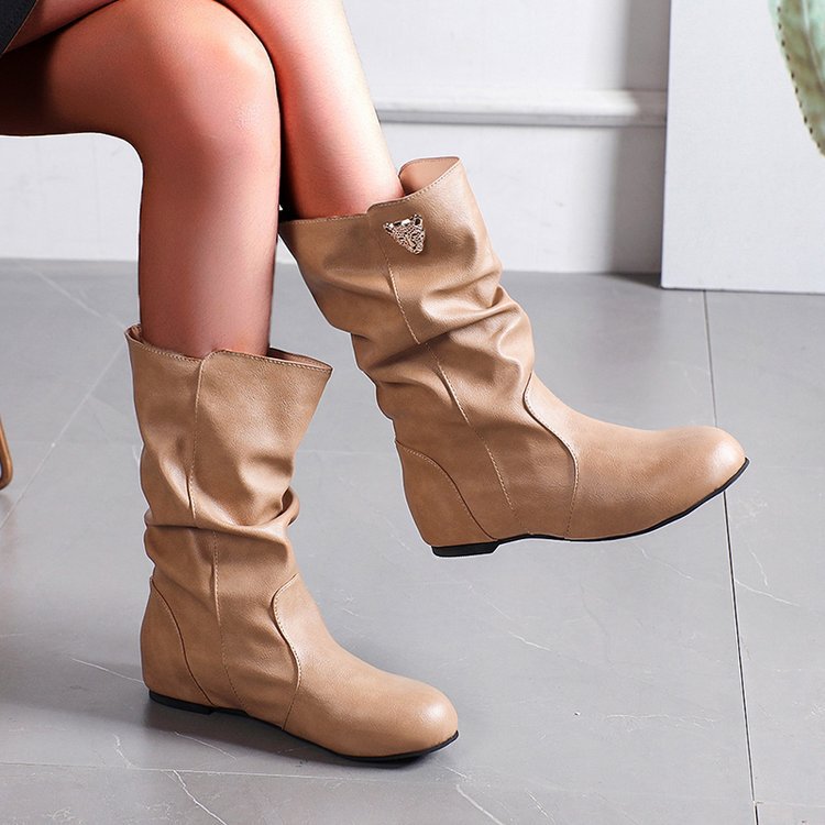 Modische Damenstiefel mit lässigem Plissee-Design und elegantem Absatz, Größe S